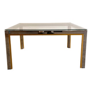 Romeo Rega Italian Chrome and Brass Glass Top Coffee Table, 1970s For Sale