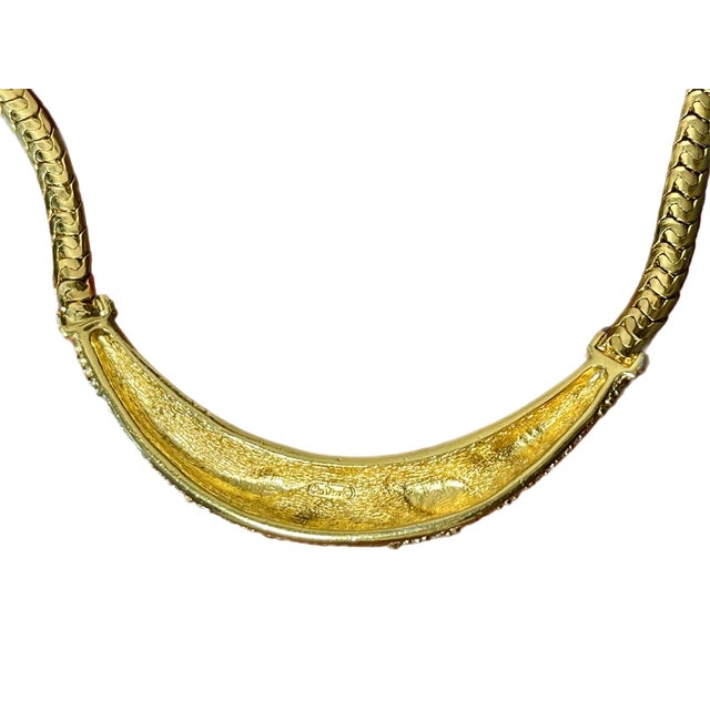 Metal Christian Dior Gold Crystal Pendant Snake Chain Choker For Sale - Image 7 of 9