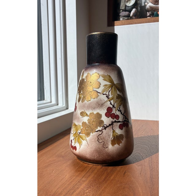 Antique Alfred Stellmacher Turn-Teplitz Austrian Art Nouveau Japonisme Floral Gilt Art Pottery Vase, Circa 1880-1894 For Sale - Image 4 of 10