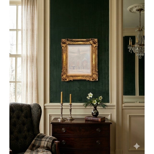 Johann Berthelsen -The Little Church around the corner in the Snow -1930s Oil Painting American Impressionist - Oil...