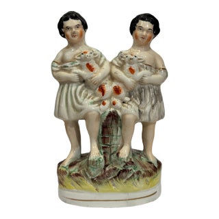 Late 19th Century Ceramic Staffordshire Twins With Lambs For Sale