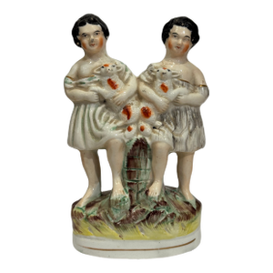 Late 19th Century Ceramic Staffordshire Twins With Lambs