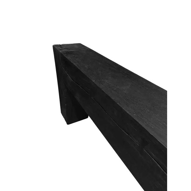 Wood Solid Teak Wood Console Table, Burnt Finish Modern Organic For Sale - Image 7 of 7