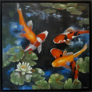 Karen Zazon " Enlightened Waters" Contemporary Koi Fish Painting