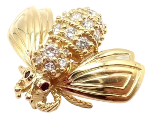 Late 20th Century Tiffany & Co. Yellow Gold Bee Fly Insect Diamond Pin Brooch