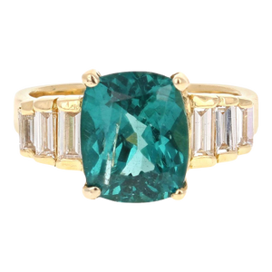 3.62 Carat Cushion Cut Apatite Diamond 18 Karat Yellow Gold Engagement Ring, Size 5