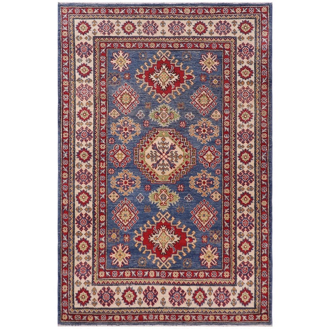 Rustic Kazak Southwestern Light Blue Wool Rug - 4'2''x6'0'' For Sale - Image 10 of 10