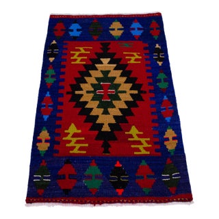 1990s Handmade Rug Colorful Kilim Small Rug 2x3 Ft Approx For Sale