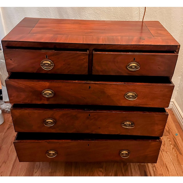 Antique British Mahogany and Walnut Inlaid Chest of Drawers For Sale - Image 4 of 18