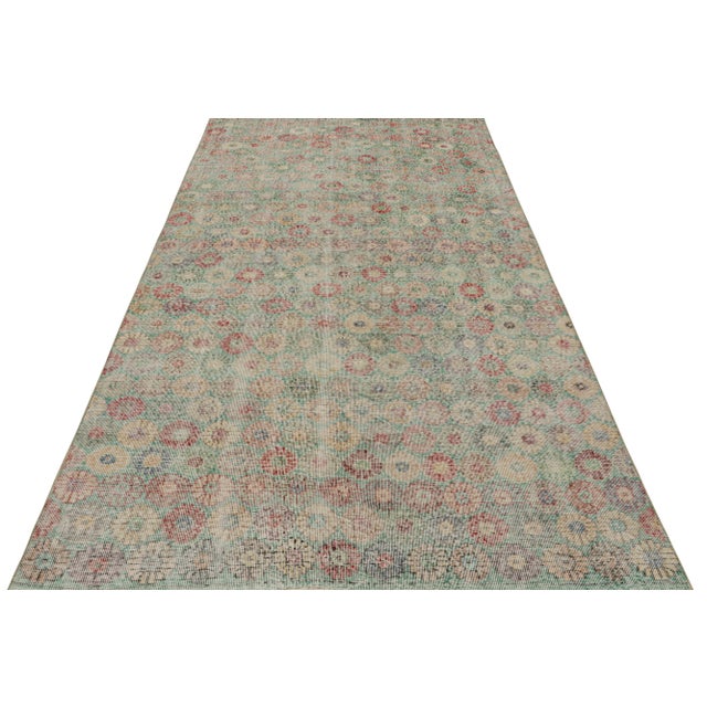 Traditional Vintage Zeki Müren Rug in Teal With Colorful Floral Patterns, From Rug & Kilim For Sale - Image 3 of 6