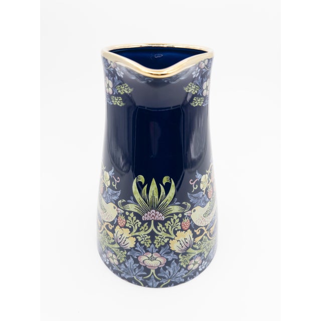 Morris & Co. Strawberry Thief Porcelain Pitcher With a Stunning Navy & Gold Motif For Sale - Image 9 of 10