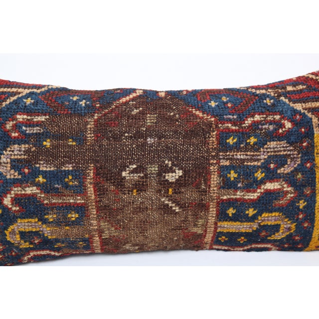 Textile Authentic Antique Caucasian Rug Pillow Cover – Low‑Pile Wool Textile -15'' X 32'' For Sale - Image 7 of 8