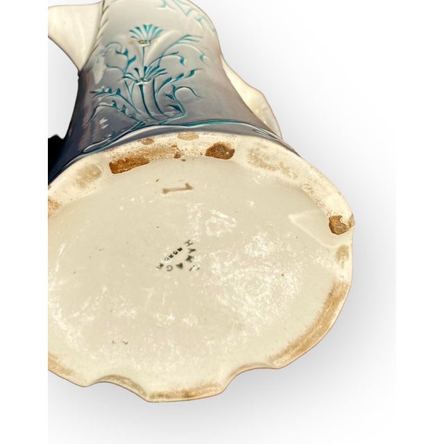 Antique French Majolica Pitcher by Saint Amand Et Hamage Nord For Sale - Image 6 of 9