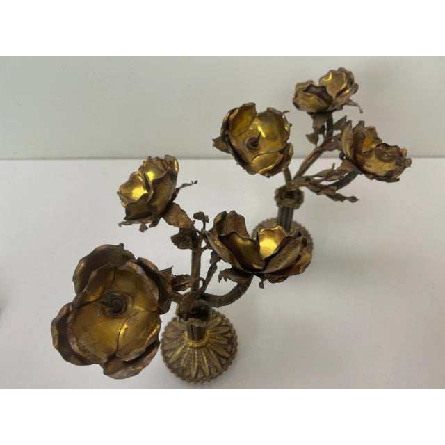 Vintage Brass Table Ornaments with Flowers, France, 1960s, Set of 2 For Sale - Image 4 of 13