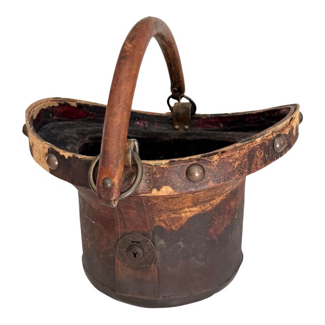 19th Century Leather Top Hat Basket, Repurposed For Sale