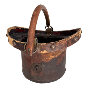 19th Century Leather Top Hat Basket, Repurposed