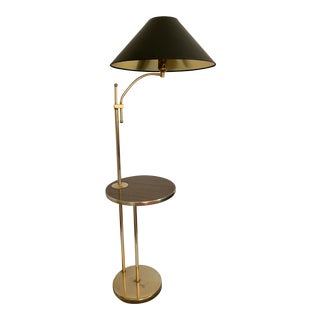Mid Century Brass Floor Lamp With Table/Shelf For Sale