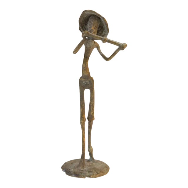Vintage African Bronze Musician Statue For Sale