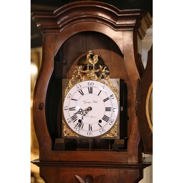 18th Century French Louis XIV Carved Walnut Tall Case Clock With Rooster For Sale - Image 9 of 13