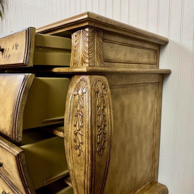 French Provincial Vintage Painted Floral Bombe Chest of Drawers For Sale - Image 3 of 13