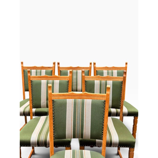 Wood Set of Six Danish Oak Dining Chairs by Henning Kjærnulf For Sale - Image 7 of 16