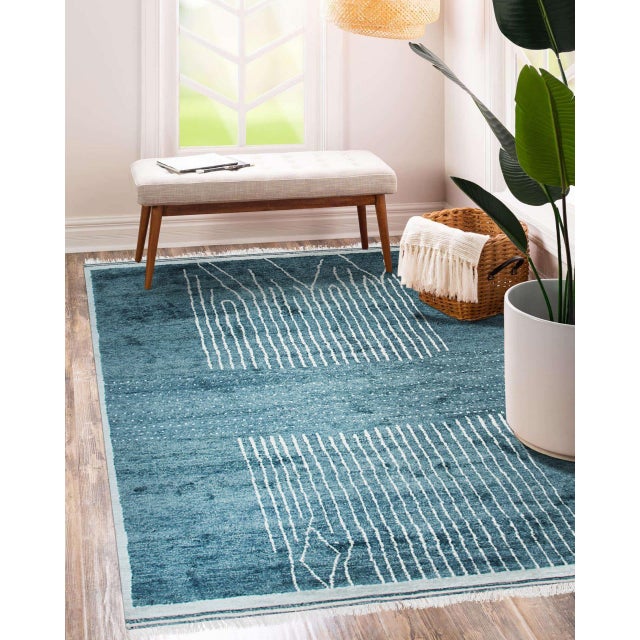 9x12 Freya Moroccan Green Geometric Modern Hand Knotted Wool Carpet Rug For Sale - Image 4 of 8