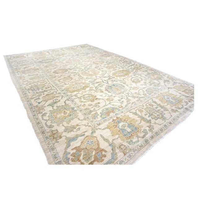 Traditional Afghan Sultanabad Wool 10x14 Ivory, Yellow & Charcoal Handmade Area Rug #1142156 For Sale - Image 3 of 10