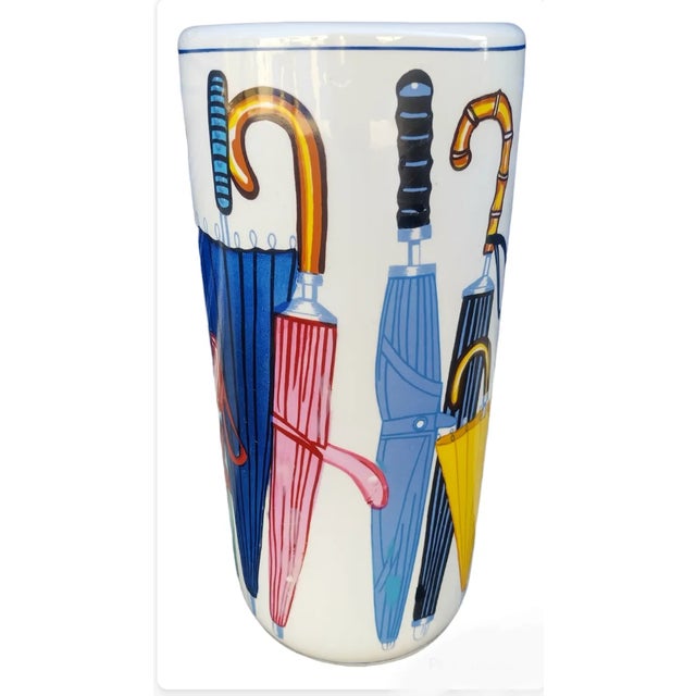 Vintage Ceramic Large Colorful Whimsical Umbrella Design Umbrella Holder For Sale - Image 9 of 9
