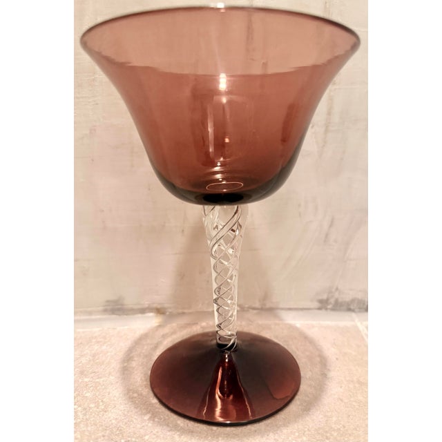 Blenko Rare Vintage Mid-Century Bill Blenko Designed Art Glass Air Twist Amethyst Wine Glasses- Set of 10 For Sale - Image 4 of 12
