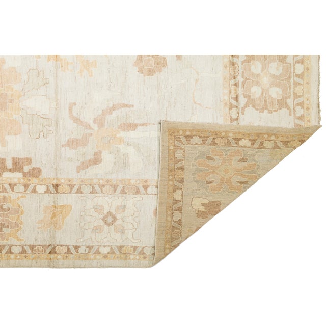 Modern 14x19 Modern Oushak Style Hand-Knotted Wool Rug Neutral Earth Tones For Sale - Image 3 of 12
