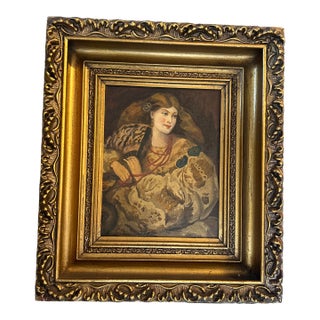 1930’s Original Female Portrait Orientalist Style Painting in Chunky Gold Period Frame For Sale