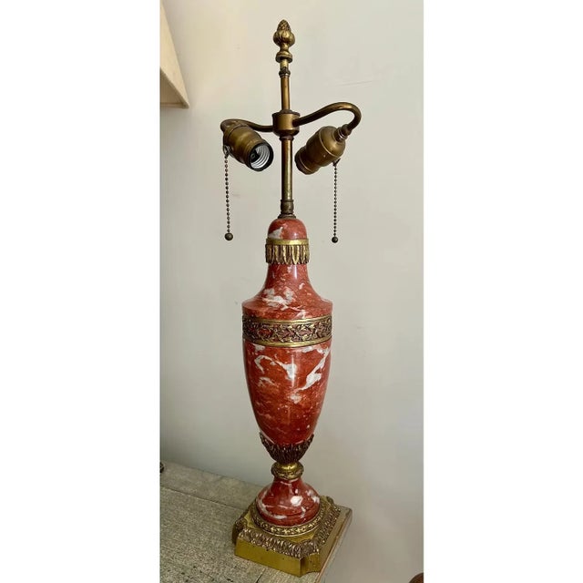 Antique French Neoclassical Rouge Marble Lamp For Sale In Kansas City - Image 6 of 8