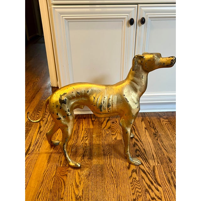Metal Vintage Pair Hollywood Regency MCM Whippet Greyhound Statues 21” T X 24”w Ea For Sale - Image 7 of 11