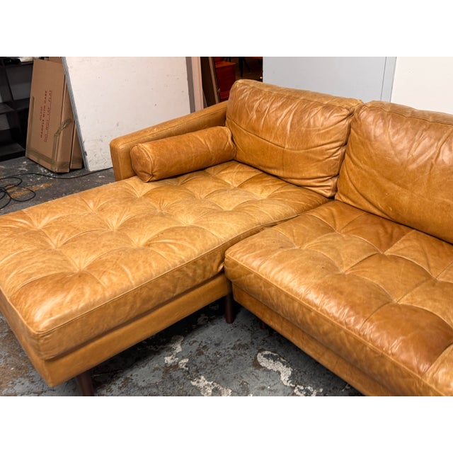 Poly & Bark Napa Leather Sectional Sofa + Chaise, Cognac Tan For Sale - Image 10 of 12
