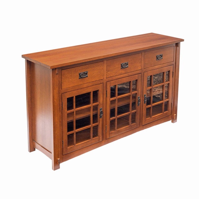 Wood (Micheal's Cherry) Craftsman Mission Solid Oak Sideboard - 65" For Sale - Image 7 of 8