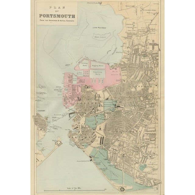 Antique Town Map of Portsmouth by George W. Bacon, 1885 For Sale - Image 3 of 13