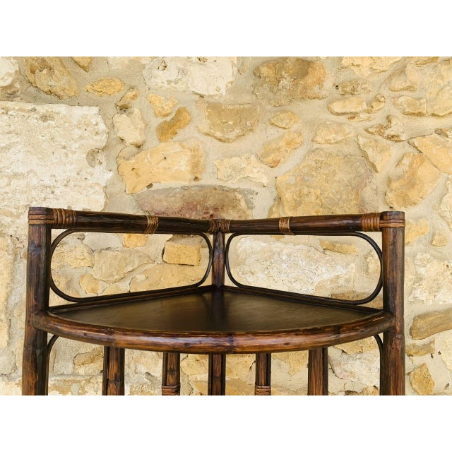 Wood Mid-Century Modern Bamboo and Rattan Three-Tier Corner Shelf, 1960s For Sale - Image 7 of 18