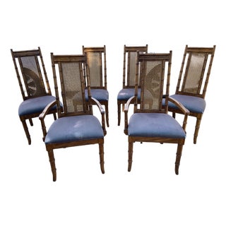1950’s Hollywood Regency Cane Bamboo Dining Chairs - Set of 6 For Sale