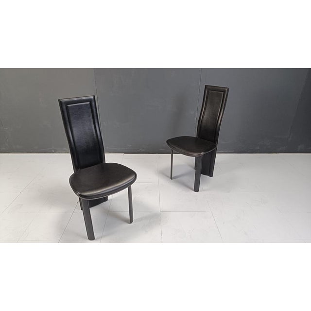 Black Vintage Black Leather High-Back Dining Chairs, 1980s, Set of 6 For Sale - Image 8 of 11