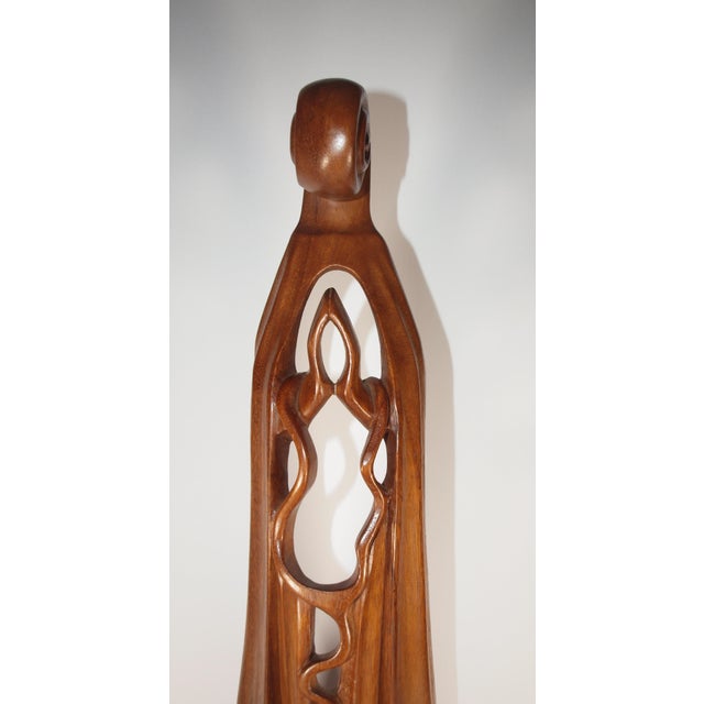 Brown Hand Carved Walnut Wood Abstract Statue of Virgin Mary/Madonna 22” For Sale - Image 8 of 8