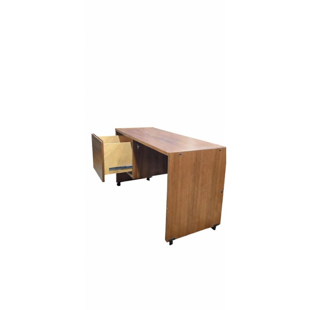 Wood Mid-Century Modern Two-Piece Teak Executive Desk With Locking Drawers and File Cabinet For Sale - Image 7 of 11