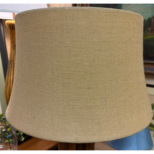 Mid 20th Century Mid Century Walnut Table Lamp With Original Burlap Linen Shade For Sale - Image 5 of 5