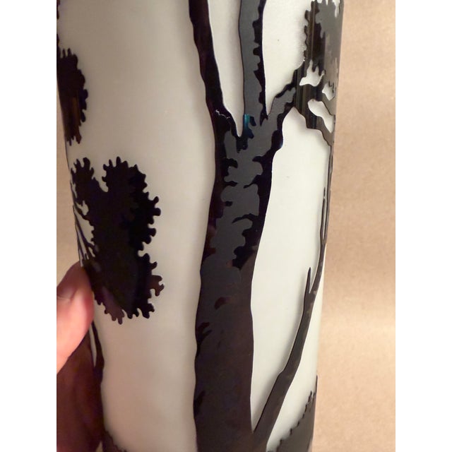 1990s Large Cameo Glass Cylinder Vase Black and White For Sale - Image 5 of 11