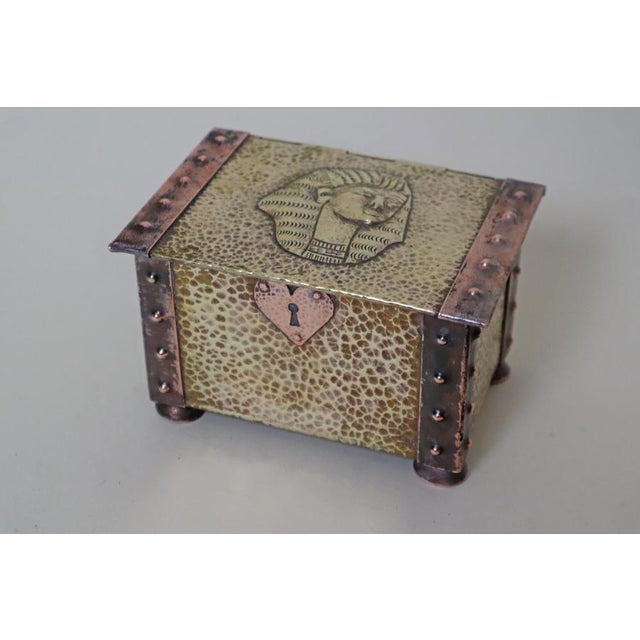 Handcrafted Brass and Copper Love Box with Pharaoh Design, 1920s For Sale - Image 9 of 10