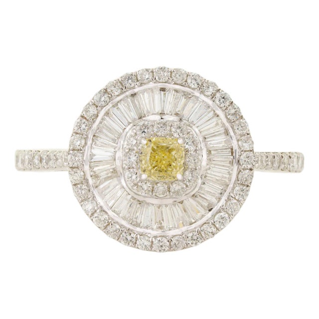 Art Deco Yellow Diamond Ballerina Cocktail Ring in 18k White Gold Size 5.5 For Sale