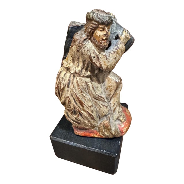 19th Century Santos Sculpture- Christ Bearing the Cross on Stand- Terracotta For Sale