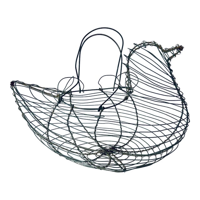 Vintage French Chicken Wire Egg Basket For Sale