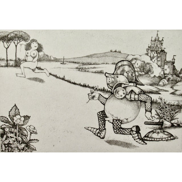 This artwork "Knight Running After a Girl" c.1980 is an original etching on Wove paper by noted American artist Charles...