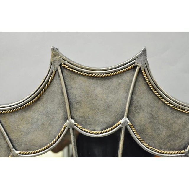 Contemporary Mediterranean Style Silver Gilt Iron Metal Mirror Fireplace Screen For Sale - Image 4 of 13