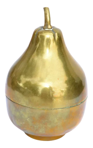 Marked Brass & Silver Plate Pear Ice Bucket, Ice Cube Box, Fruit Sculpture, 1930